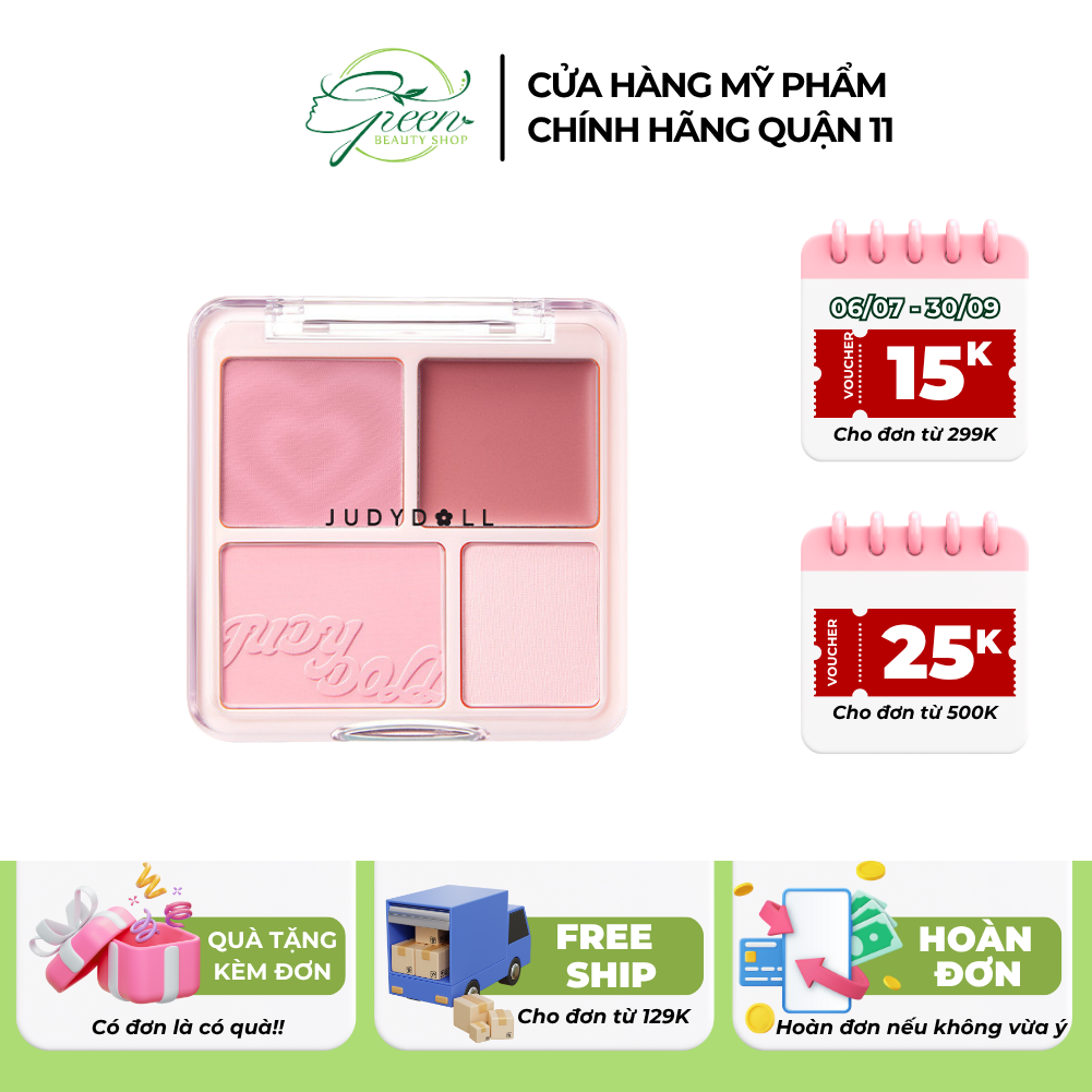 UDYDOLL] Phấn má hồng Judydoll 4 ô Màu má hồng và bắt sáng Tự Nhiên Hợp Cho Mọi Tone Da 9g