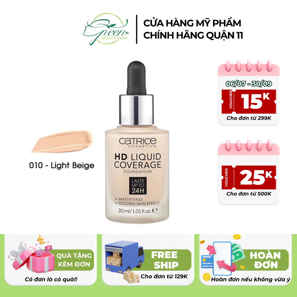 Kem nền Catrice HD Liquid Coverage Foundation che phủ tự nhiên tạo độ mịn màng cho da 30ml
