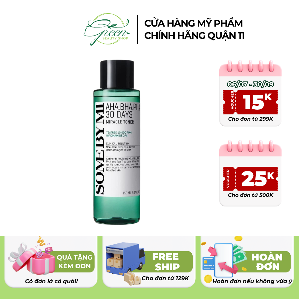 Nước Hoa Hồng Some By Mi Giảm Mụn Và Dưỡng Ẩm 30 Ngày Miracle Toner 150ml