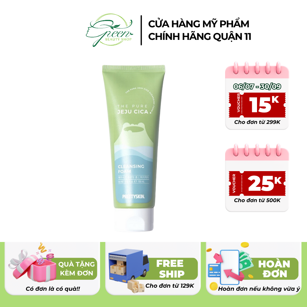 Sữa Rửa Mặt Rau Má Pretty Skin Hàn Quốc The Pure Jeju Cica Cleansing Foam 150ml Trắng Da & Giảm Dầu Mụn